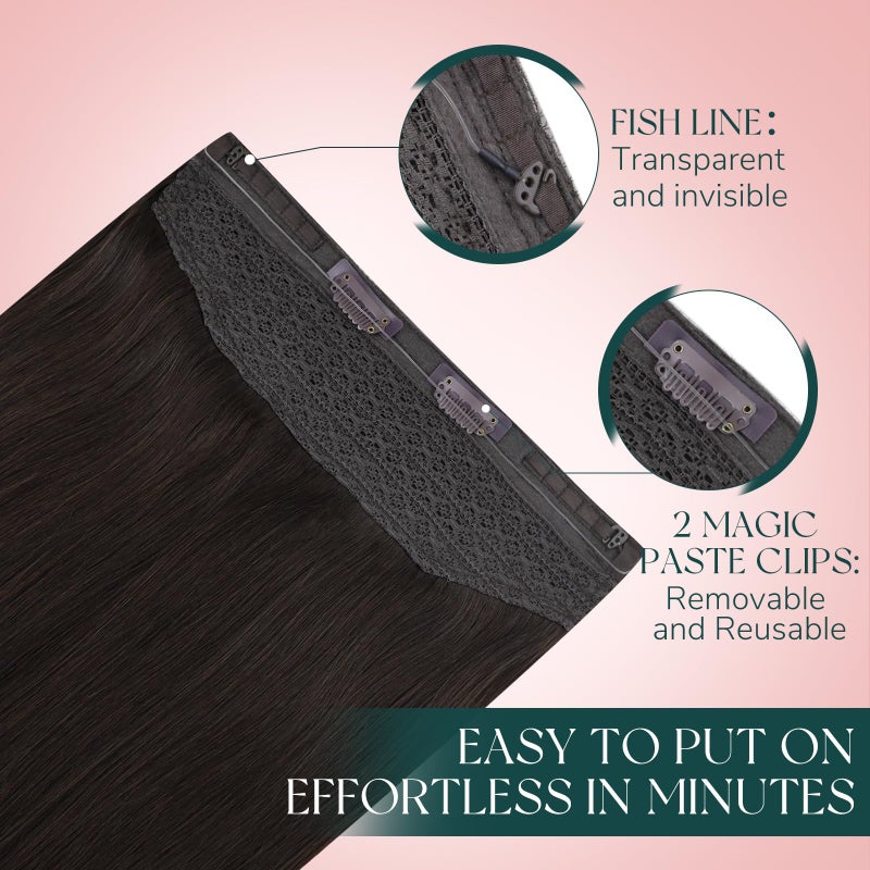Easyouth Invisible Wire Hair Extensions Dark Brown Wire Hair Extensions Real Human Hair Dark Brown Invisible Fish Line Hair Extension for Short Straight Hair 70g 12 Inch - Image 4